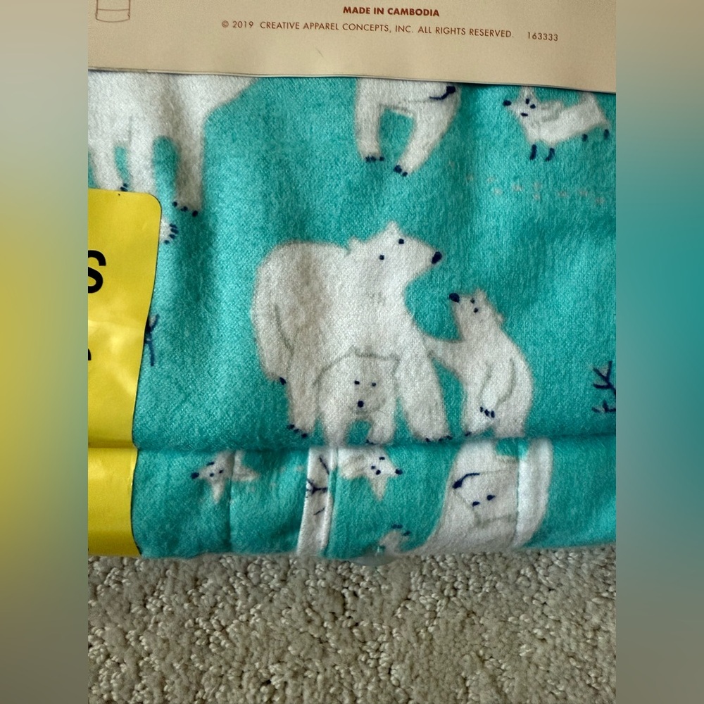 Munki Munki Teal Flannel Pajama Set with White Polar Bears, Size S - Picture 5 of 7